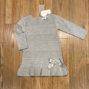 Chic Silver Knit Dress with Bow Accent